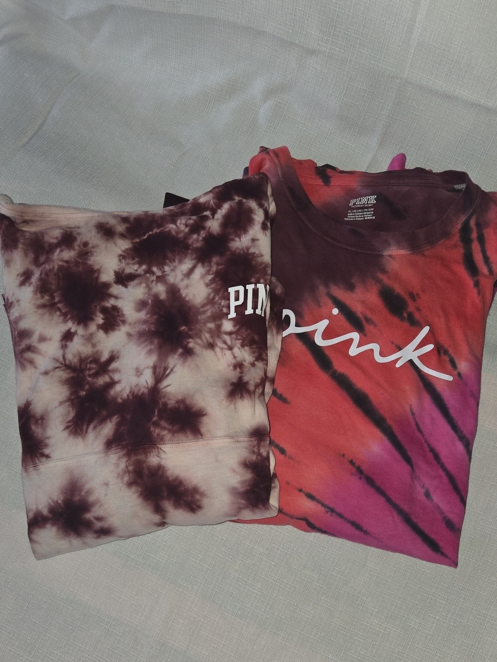 PINK Victoria's Secret Tie-Dye Crew Sweatshirt & Tee Set - Maroon, Red, Pink